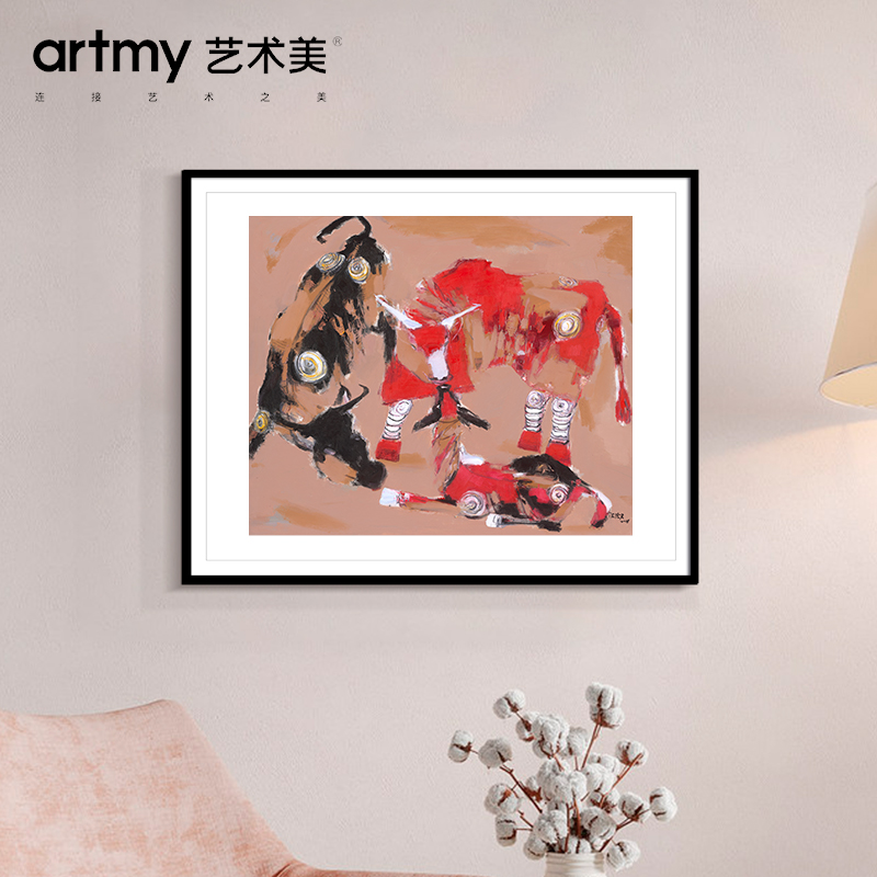陈德君 牛油画动物生肖现代客厅装饰画入户玄关走廊挂画立体手绘图片