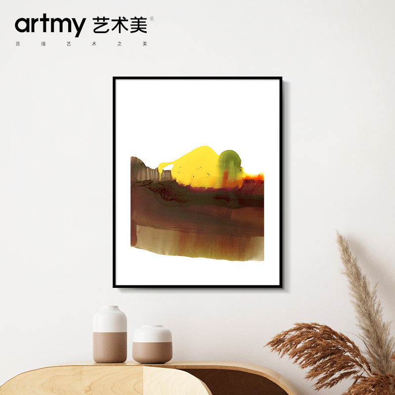 王俊森 简约现代色块客厅沙发背景墙玄关过道橙黄抽象立体装饰画图片