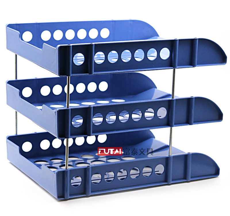 TONGBIFA 3층 파일 트레이 213A 두꺼운 단단한 소재 둥근 구멍 파일 트레이 철 막대 3칸 두꺼운 파일 선반