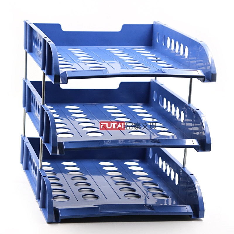 TONGBIFA 3층 파일 트레이 213A 두꺼운 단단한 소재 둥근 구멍 파일 트레이 철 막대 3칸 두꺼운 파일 선반