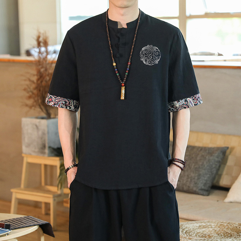 中医针炙养生馆男士棉麻理疗师中式美容院spa按摩技师茶艺工作服