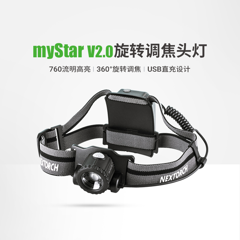 纳丽德myStar专业变焦户外头灯强光超亮越野跑夜钓探洞usb可充电