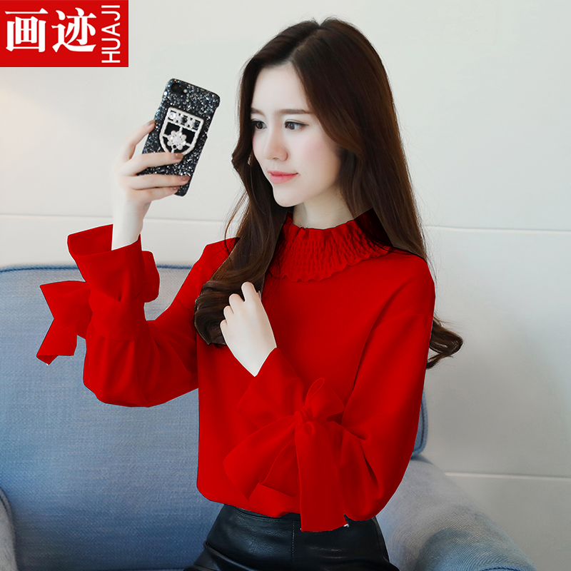 雪纺衫长袖女装秋装2018新款韩版百搭仙气质上衣超仙甜美洋气小衫