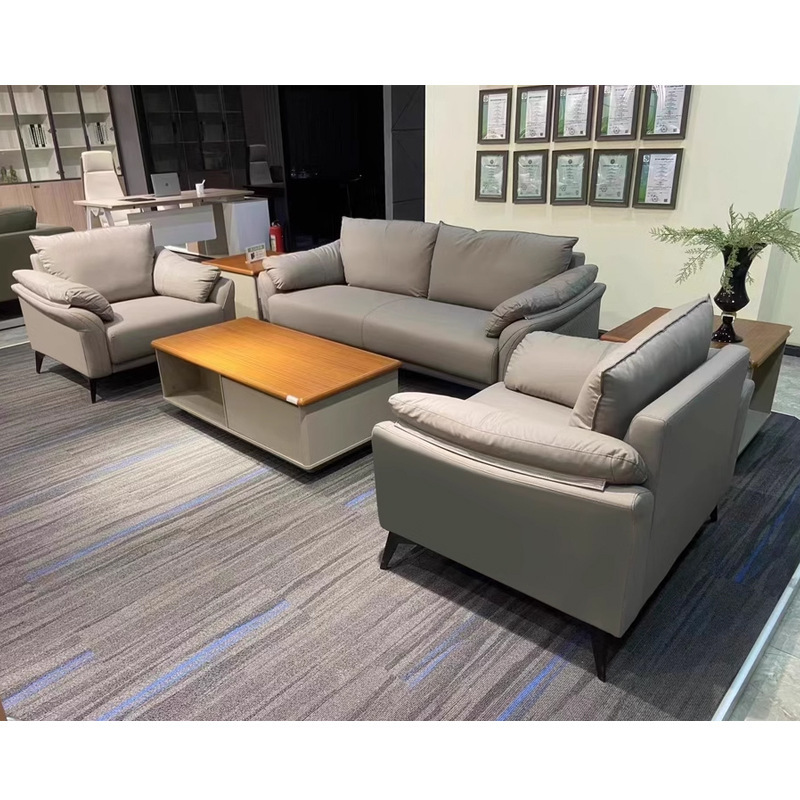 浅色办公室商务沙发茶几组合时尚简约现代办公老板接待会客休息区