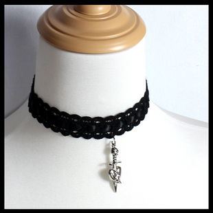 剑心粉蕾丝花边choker白蓝黑Y2K个性酷帅机车项链锁骨链颈饰项圈