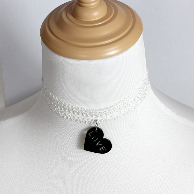 黑白爱心睫毛蕾丝锁骨链项链choker颈饰品甜美少女可爱简约puppy