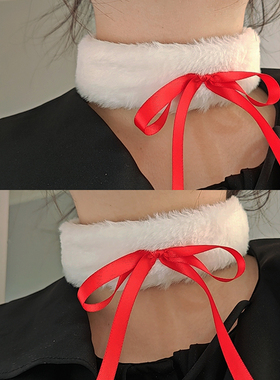 红色蝴蝶结圣诞节毛绒脖圈