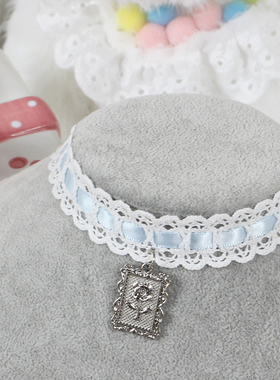 巴洛克中古玫瑰花项圈粉白蓝黑蕾丝锁骨链项链choker甜美少女配饰