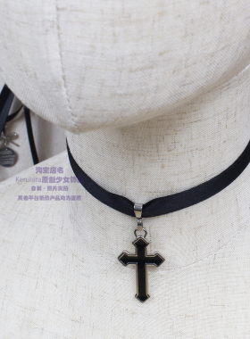 黑色棉质个性锁骨链项链十字架y2k百搭甜酷chocker短款气质小众