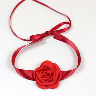 芭蕾风红黑粉蓝山茶玫瑰项圈项链缎带性感颈饰绑带法式甜美choker