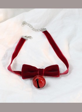 圣诞摇铃变装蝴蝶结丝绒锁骨链红
