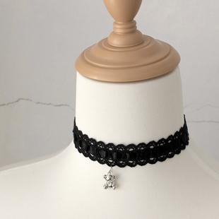 小熊x黑白蕾丝锁骨链项链颈饰choker颈环Lolita装饰品可爱少女萝