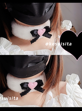 黑粉毛绒脖圈项链choker少女颈饰