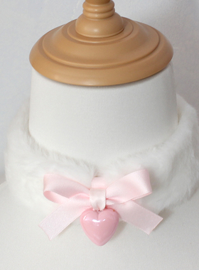 爱心形少女浅粉色蝴蝶结毛绒脖圈项链锁骨链日系可爱女甜妹choker