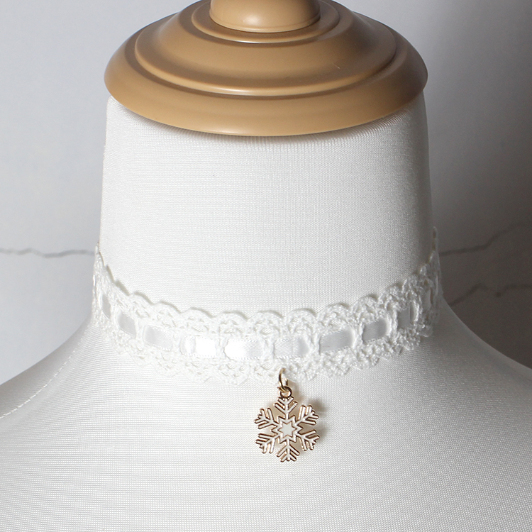 百搭圣诞节雪花铃铛锁骨链蕾丝花边颈饰颈带choker韩版日系礼物