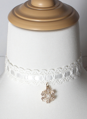 百搭圣诞节雪花铃铛锁骨链蕾丝花边颈饰颈带choker韩版日系礼物