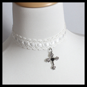 十字架中古复古修女黑色白粉蓝项链锁骨链颈饰项圈蕾丝花边choker