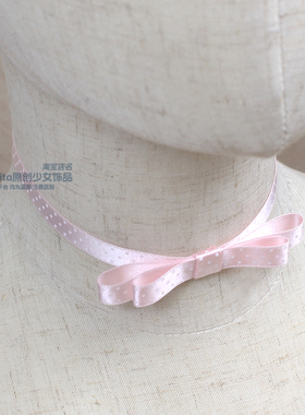 日制高光泽度白波点织带缎带锁骨链miu系甜妹龙心蝴蝶结项链少女