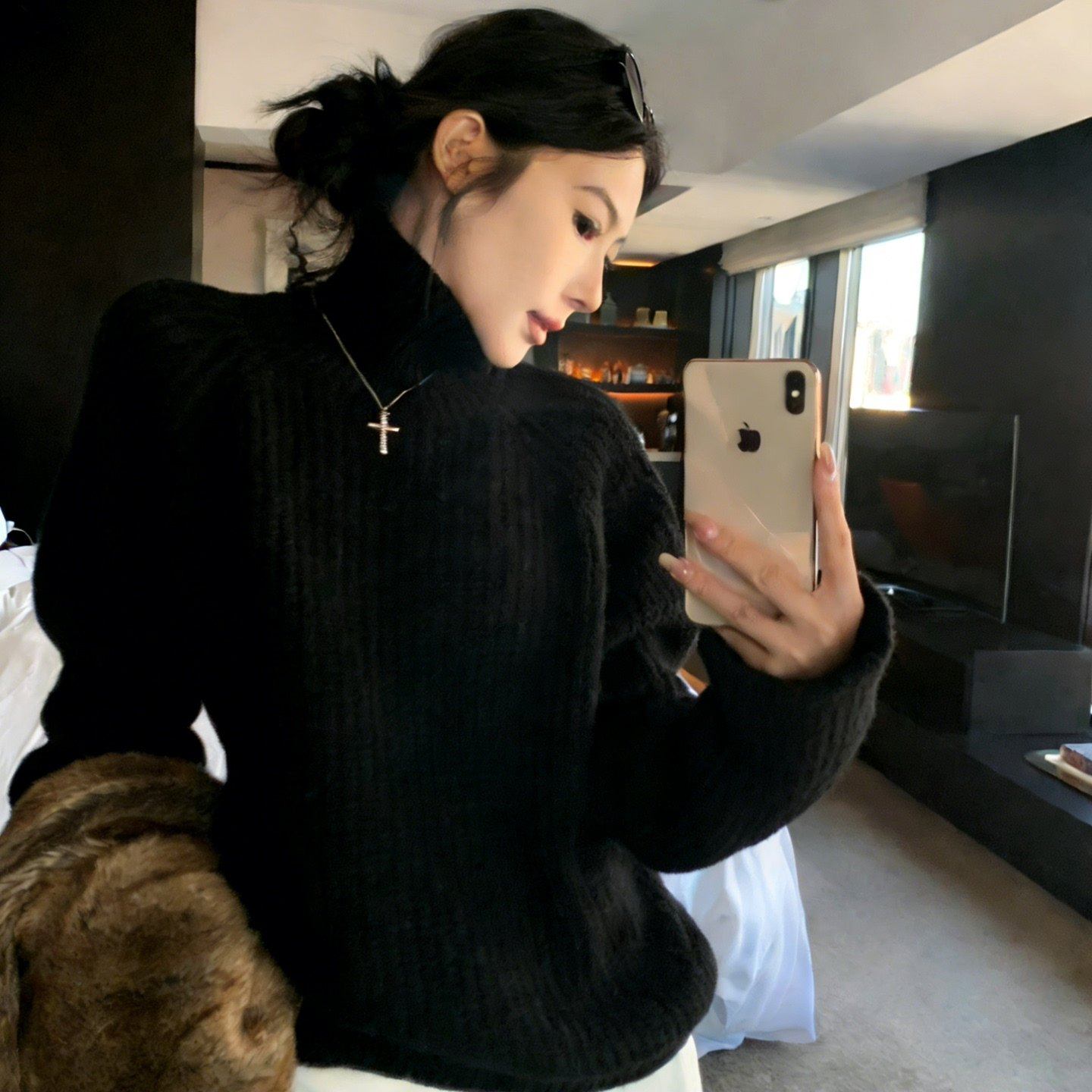 韩系黑色高领毛衣加厚女秋冬慵懒高级感可外穿内搭宽松针织衫上衣