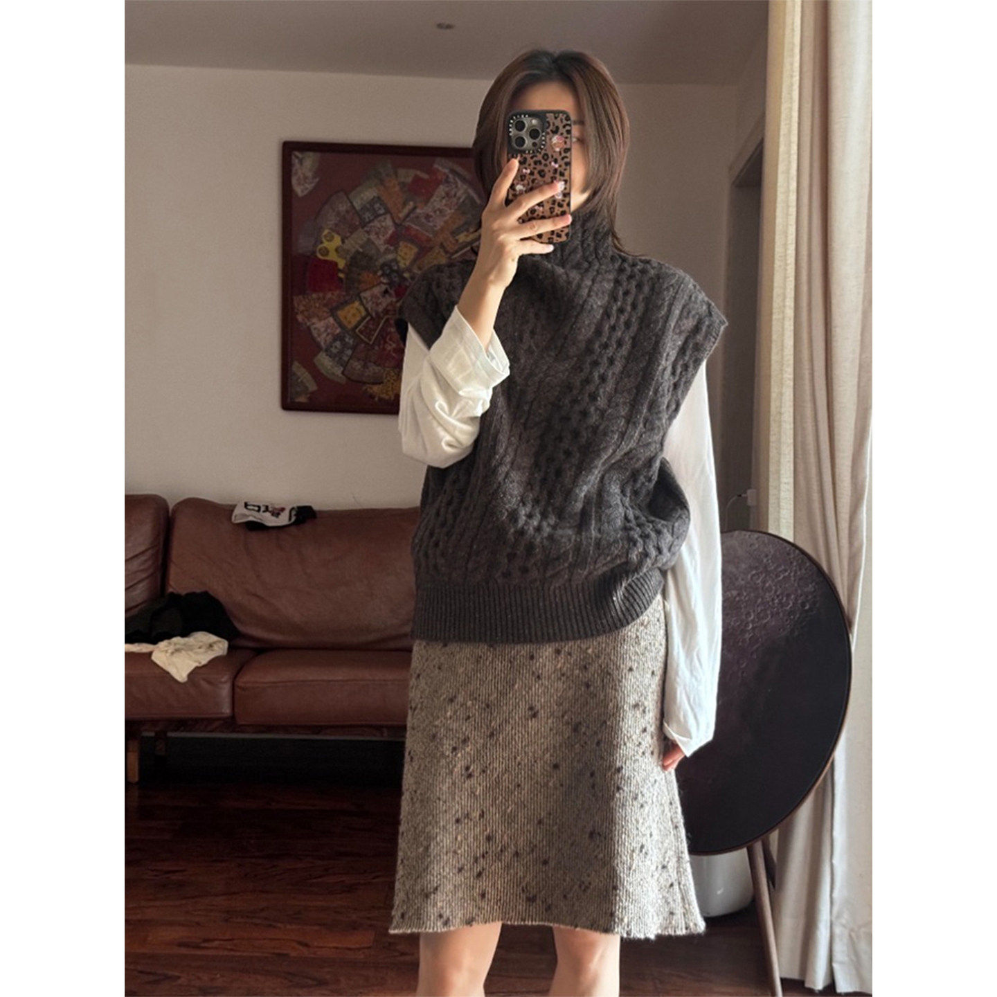 老钱风灰色高领针织马甲背心女秋冬高级感宽松叠穿无袖毛衣上衣厚