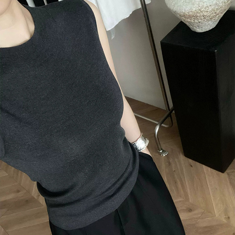 老钱风针织背心气质修身无袖上衣