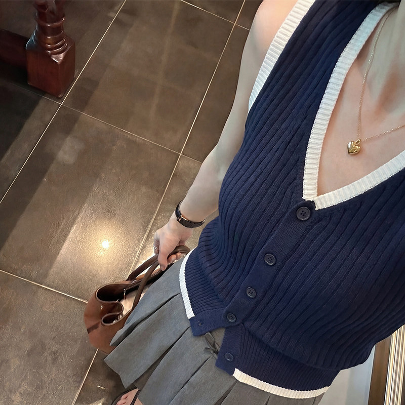 v领针织吊带背心无袖小资上衣女