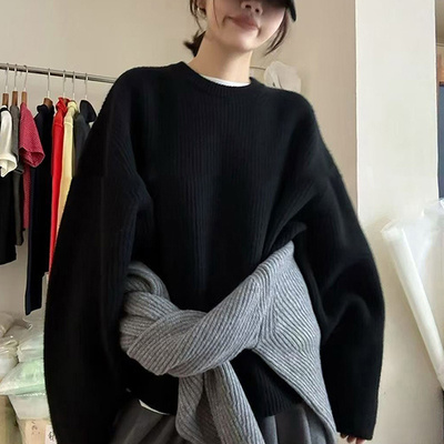 复古套头毛衣慵懒高级感针织衫厚