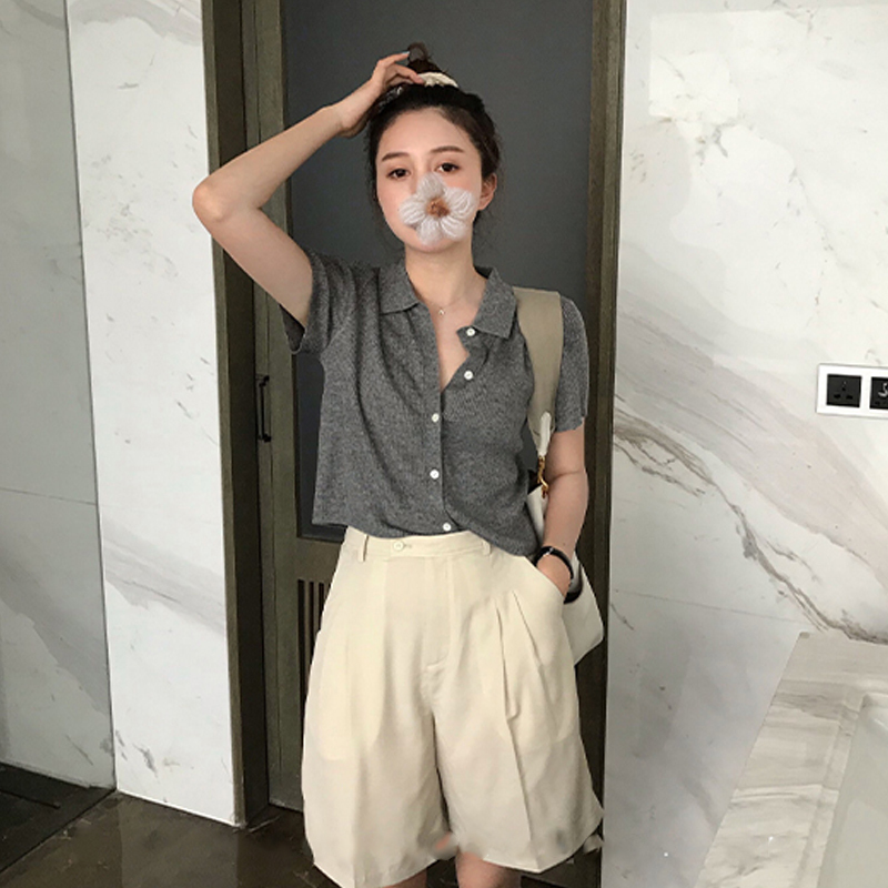 polobm风灰色显瘦百搭针织短袖