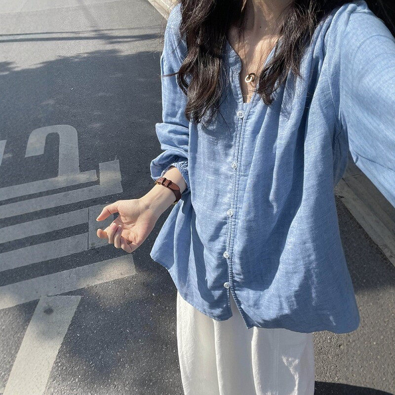 亚麻防晒长袖衬衫设计感小资上衣
