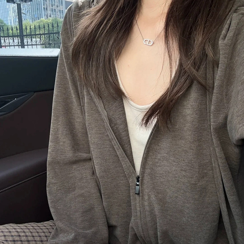 韩系连帽拉链卫衣松弛感外套上衣