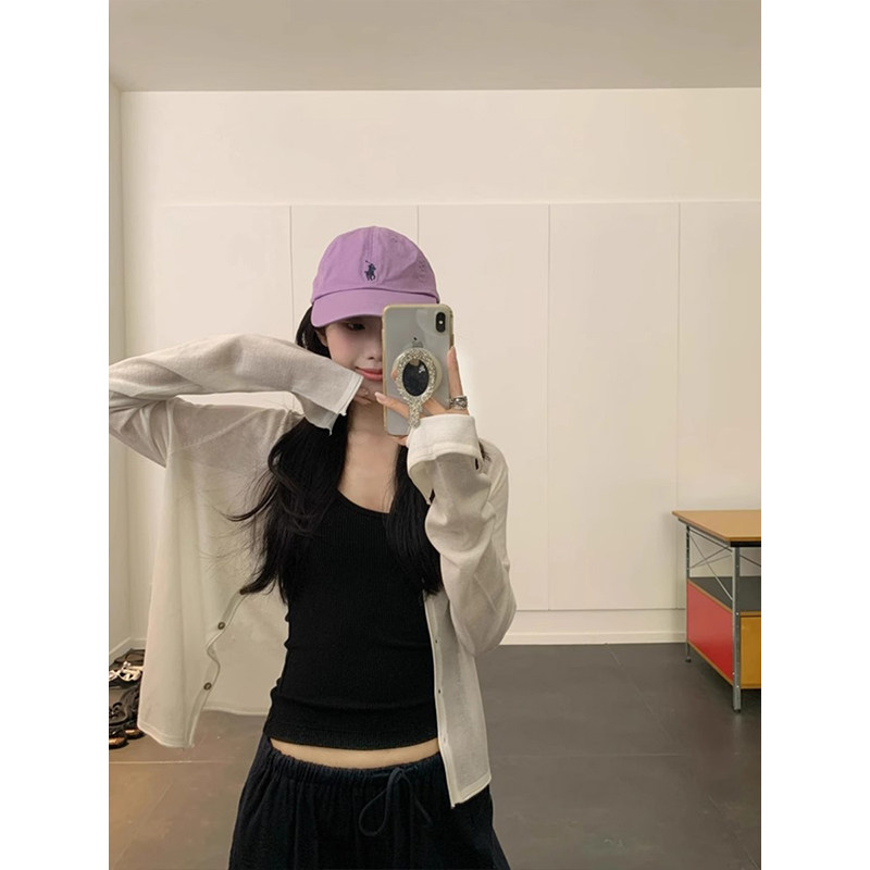 慵懒风v领冰丝针织防晒罩衫上衣