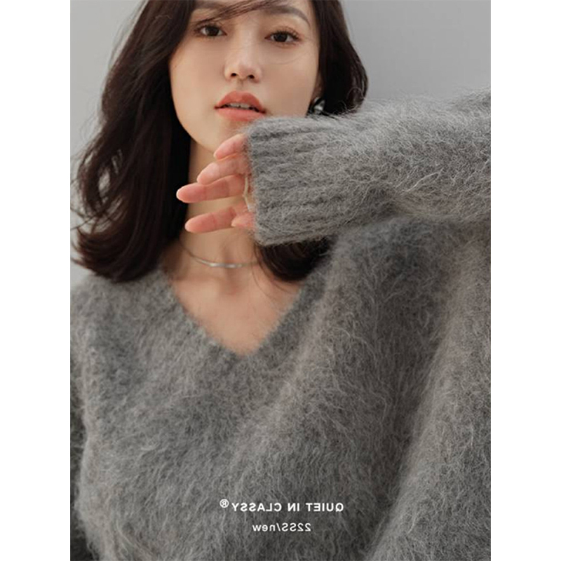 送运费险！灰色仿水貂绒毛衣女冬