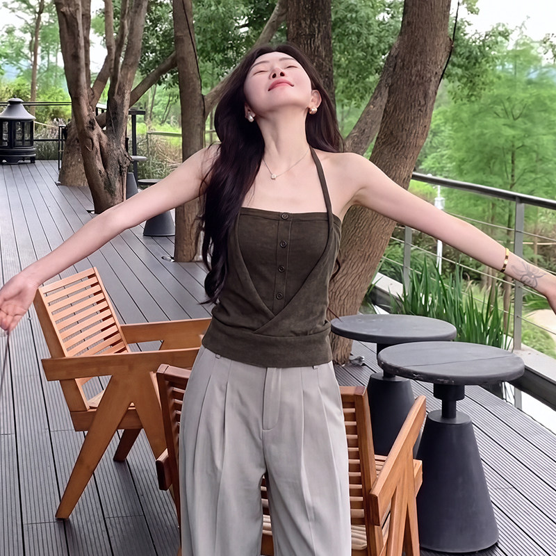 挂脖抹胸吊带背心美背无袖小上衣