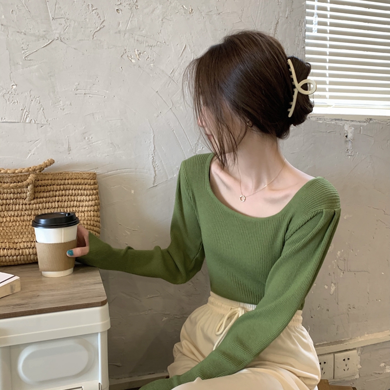 送运费险！早秋方领套头针织衫女