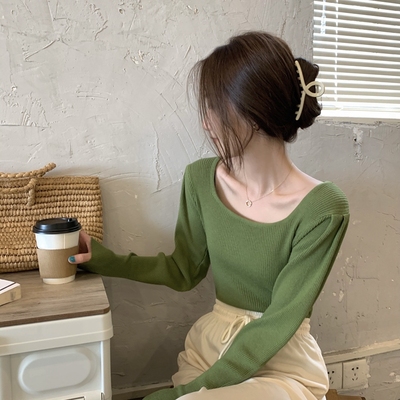 送运费险！早秋方领套头针织衫女