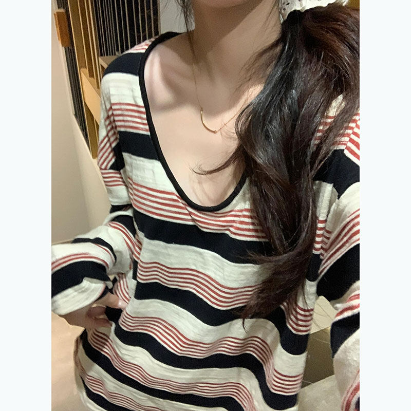 条纹v领防晒罩衫上衣女夏季2025新款小个子宽松外穿空调衫长袖t恤