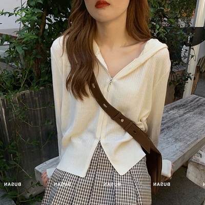 连帽设计感小众内搭拉链针织开衫