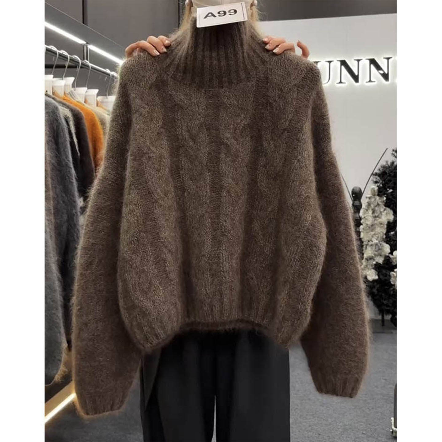 欧货咖色麻花高领毛衣女秋冬高级感宽松加厚内搭针织衫巨好看上衣