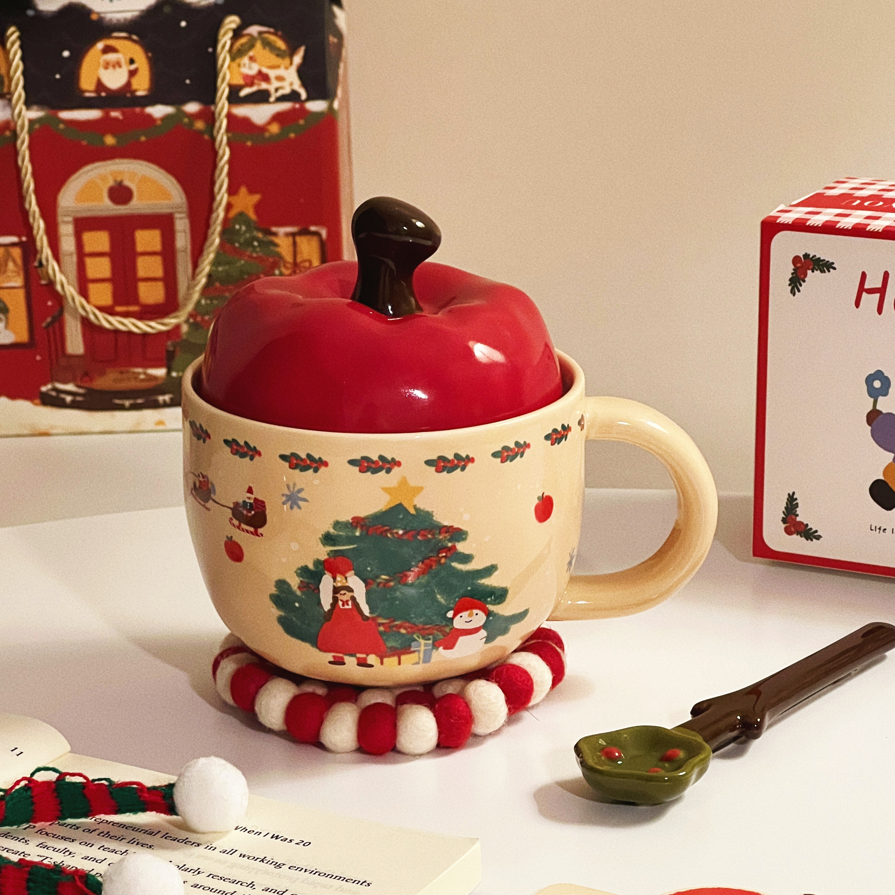 圣诞苹果马克杯女生高颜值水杯