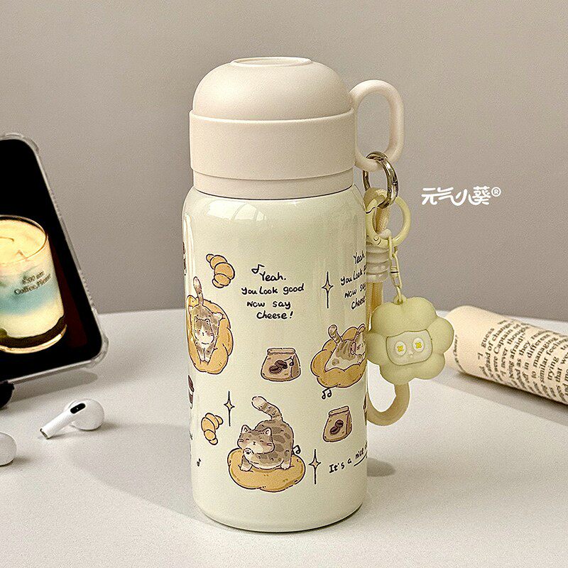 可爱小猫保温杯316不锈钢2025新款大容量水杯带吸管杯子手提便携