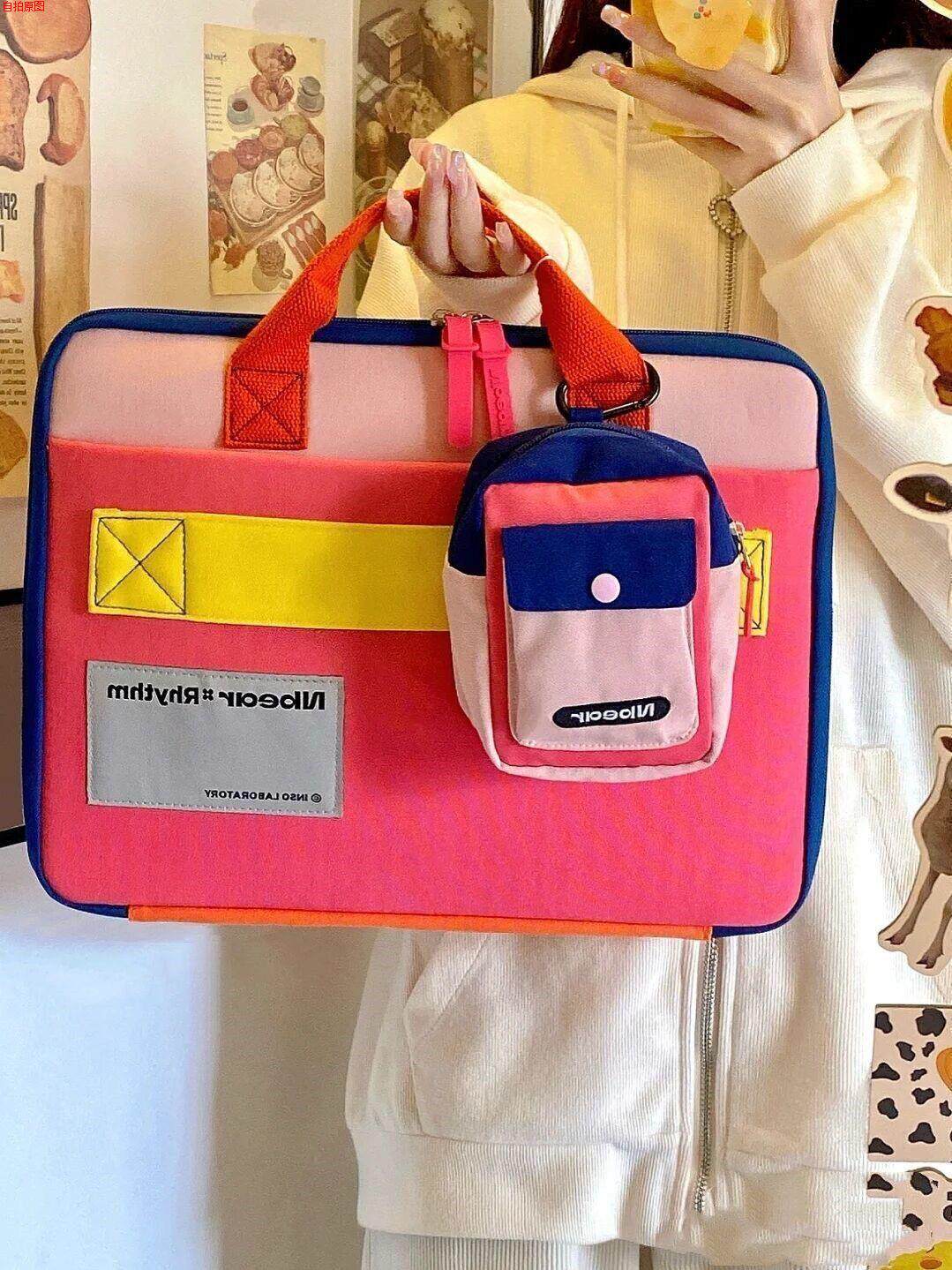 撞色电脑包14寸16寸适苹果macbookair加厚手提笔记本电脑包韩系