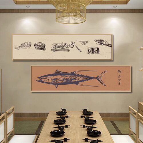 日式挂画料理寿司餐饮店墙面浮世绘海浪装饰画寿喜锅美食壁画