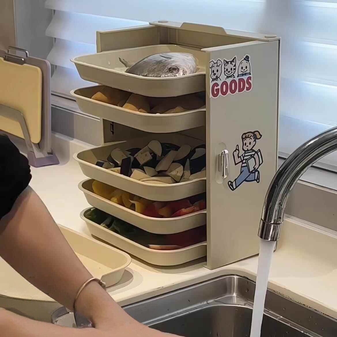 火锅配盘子家用厨房多层备菜多功能沥水配盘子壁挂式折叠菜架