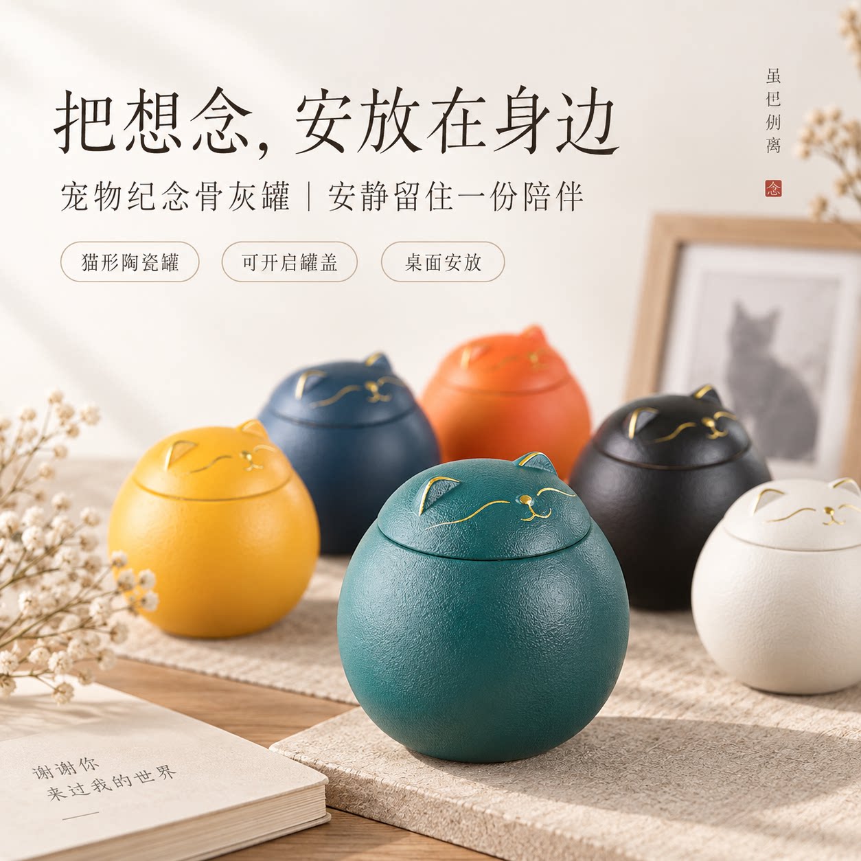 猫咪灰骨罐离世纪念骨灰盒宠物殡葬用品祭品火化防潮陶瓷密封罐
