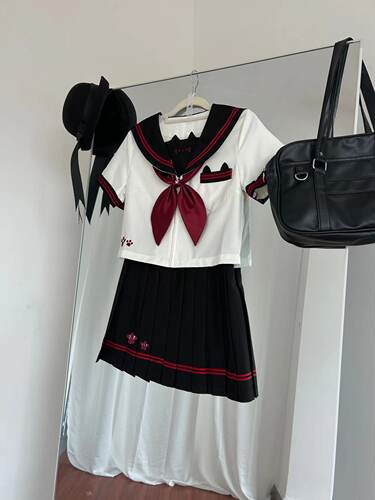 张不烦原创【宅喵物语】正版黑红jk制服夏季小猫基础学院风水手服
