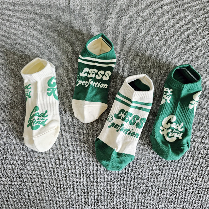 夏季ins风潮短袜子绿色美式字母复古低帮男女船袜条纹浅口学院风,女士内衣/男士内衣/家居服,船袜,淘宝优惠券,粉丝福利购,淘宝优惠卷