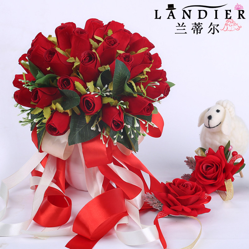 韩式新娘手捧花结婚缎带手捧花束仿真红玫瑰花摄影婚礼高档永生花|ruв категории доставка цветов/цветок моделирования/растения садоводства, свадебные цветы макет, невеста букеты - от Buy2taobao.com для оказания профессиональной услуги покупки агента Taobao