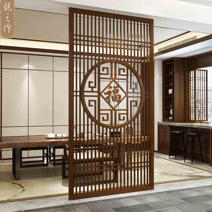 新中式实木屏风入户玄关隔断客厅现代简约进门遮挡格栅背景墙家用
