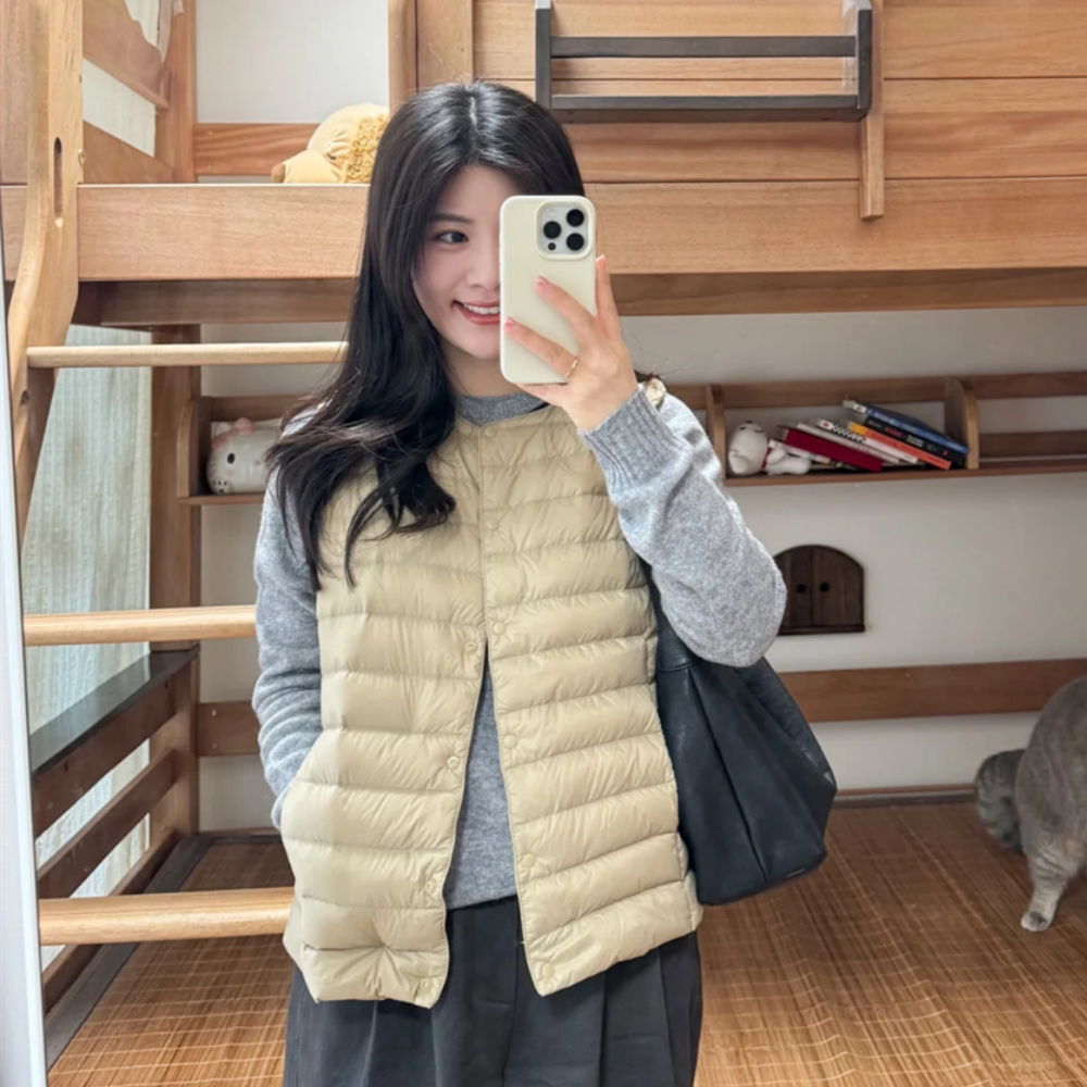 轻薄羽绒服女白鸭绒短款圆领内胆