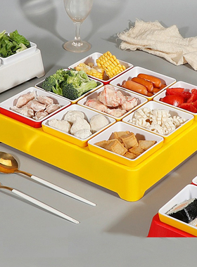 密胺九宫格拼盘餐具烤肉店火锅分格配菜盘商用水果小吃分格零食盘